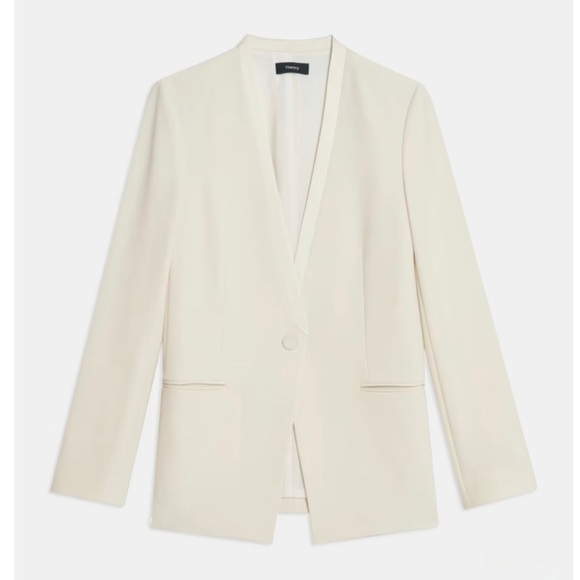 THEORY Admiral Crepe Clean Cut Tuxedo Tux One Button Jacket Fitted Blazer Size 6 - Picture 7 of 10